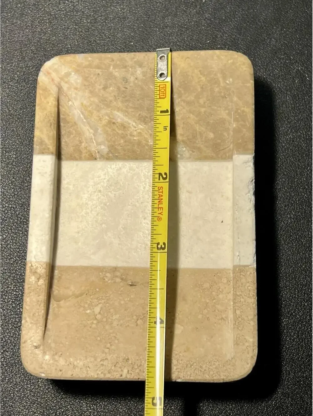 India 1990s Marble Travertine Handcrafted Two-Tone Soap Dish, 4.75x3”